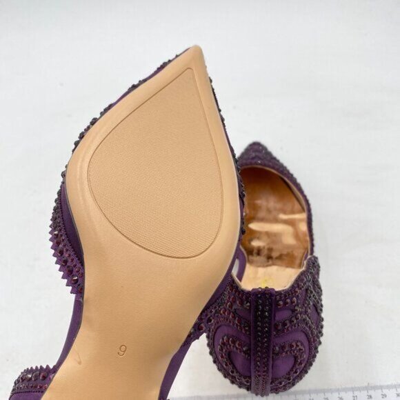 XYD Dark Purple Pointed Toe D'Orsay Kitten Low Heel Rhinestone Stud Wedding Pump - Picture 6 of 8